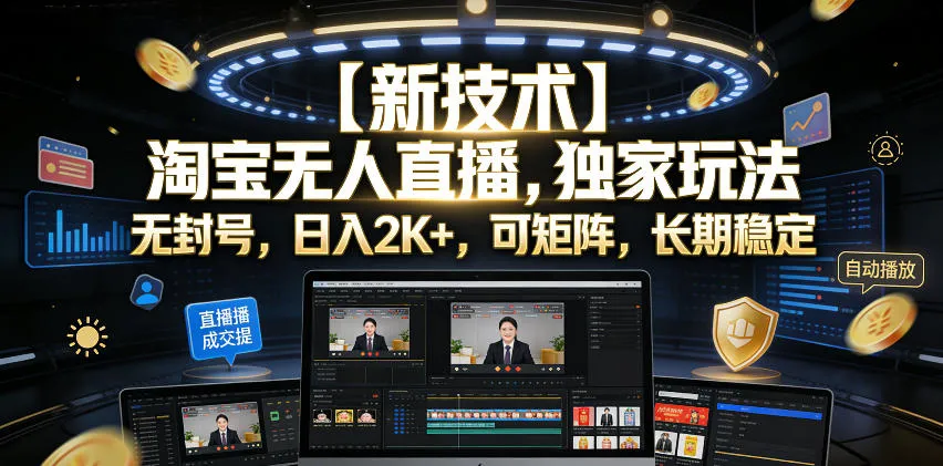 【新技术】淘宝无人直播,独家玩法,无封号,日入2K+,可矩阵,长期稳定【揭秘】-小优资源网
