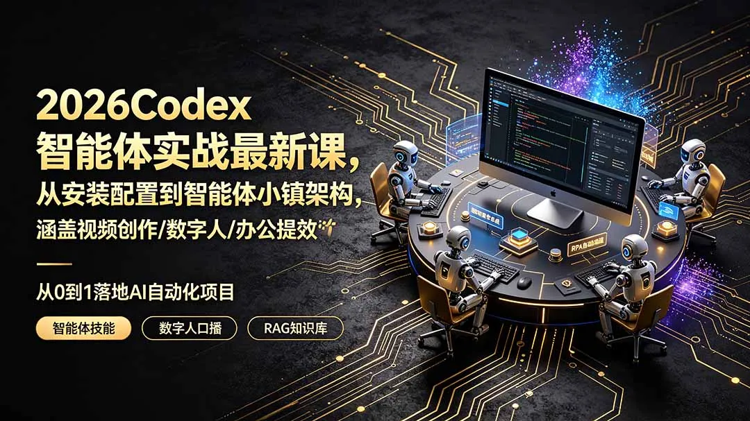 2026Codex智能体实战最新课,从安装配置到智能体小镇架构,涵盖视频创作/数字人/办公提效全技能-小优资源网