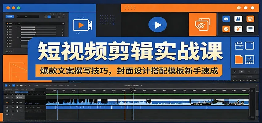 短视频剪辑实战课：爆款文案撰写技巧，封面设计搭配模板新手速成-小优资源网