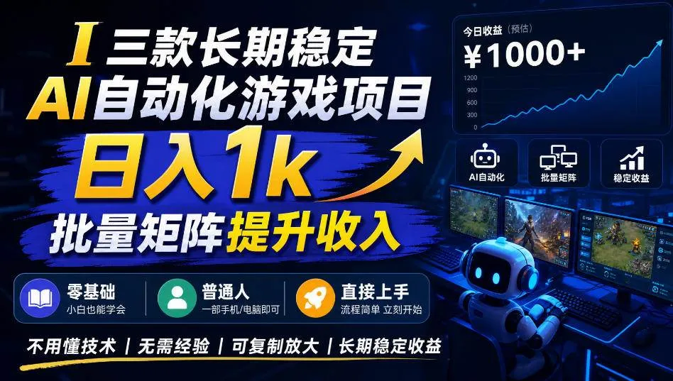 (20839期)【国庆推荐】AI自动化游戏,日入千元,稳定运行三年! (20839期)【国庆推荐】AI自动化游戏,日入千元,稳定运行三年!