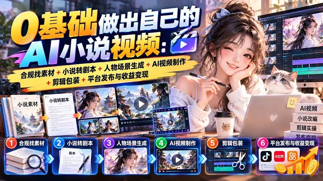 (20741期)0基础做出自己的AI小说视频:合规找素材+小说转剧本+人物场景生成+AI视频制作+剪辑包装+平台发布与收益变现-小优资源网