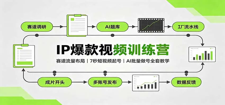 IP爆款视频训练营：赛道流量布局，7秒短视频起号，AI批量做号全套教学-小优资源网