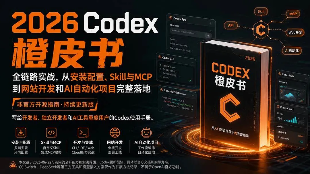 （20105期）2026Codex橙皮书：全链路实战，从安装配置、Skill与MCP到网站开发和AI自动化项目完整落地-小优资源网