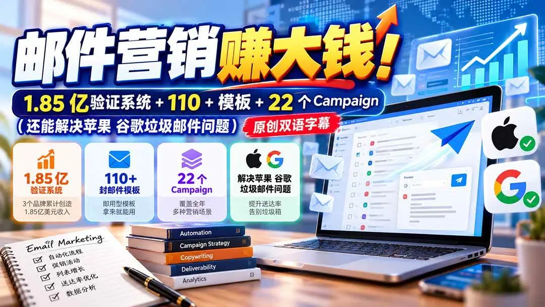 (20984期)邮件营销赚大钱!1.85亿验证系统+110+模板+22个Campaign(还能解决苹果 谷歌垃圾邮件问题)【原创双语字幕】-小优资源网