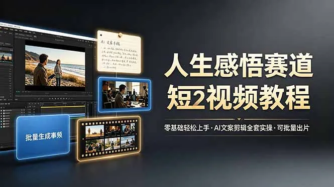 人生感悟赛道短视频教程，零基础轻松上手，AI文案剪辑全套实操可批量出片-小优资源网