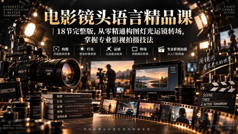 电影镜头语言精品课|18节完整版,从零精通构图灯光运镜转场,掌握专业影视拍摄技法-小优资源网