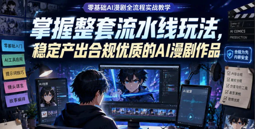 零基础AI漫剧全流程实战教学,掌握整套流水线玩法,稳定产出合规优质的AI漫剧作品-小优资源网