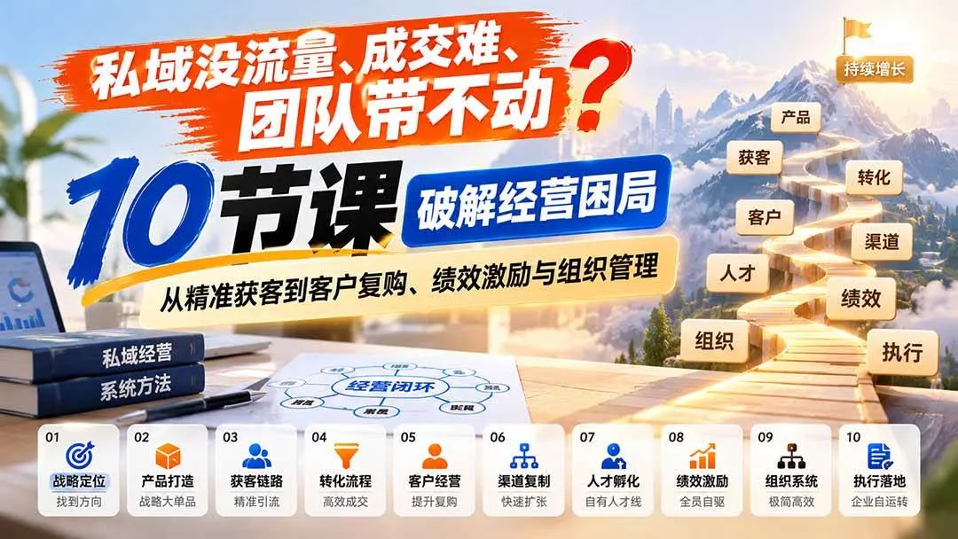 (20931期)私域没流量、成交难、团队带不动?10节课破解经营困局,从精准获客到客户复购、绩效激励与组织管理 (20931期)私域没流量、成交难、团队带不动?10节课破解经营困局,从精准获客到客户复购、绩效激励与组织管理