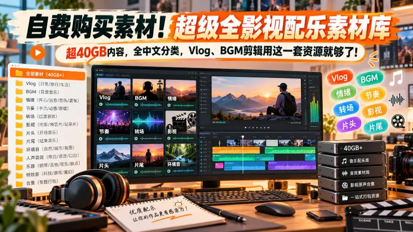 自费购买素材!超级全影视配乐素材库,超40GB内容,全中文分类,Vlog、BGM剪辑用这一套资源就够了!-小优资源网
