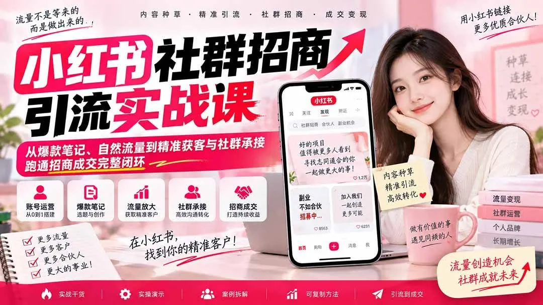 (20530期)小红书社群招商引流实战课-无水印:从爆款笔记、自然流量到精准获客与社群承接,跑通招商成交完整闭环 (20530期)小红书社群招商引流实战课-无水印:从爆款笔记、自然流量到精准获客与社群承接,跑通招商成交完整闭环