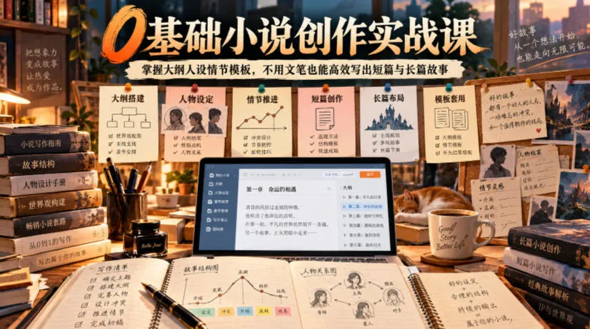 0基础小说创作实战课｜掌握大纲人设情节模板，不用文笔也能高效写出短篇与长篇故事-小优资源网