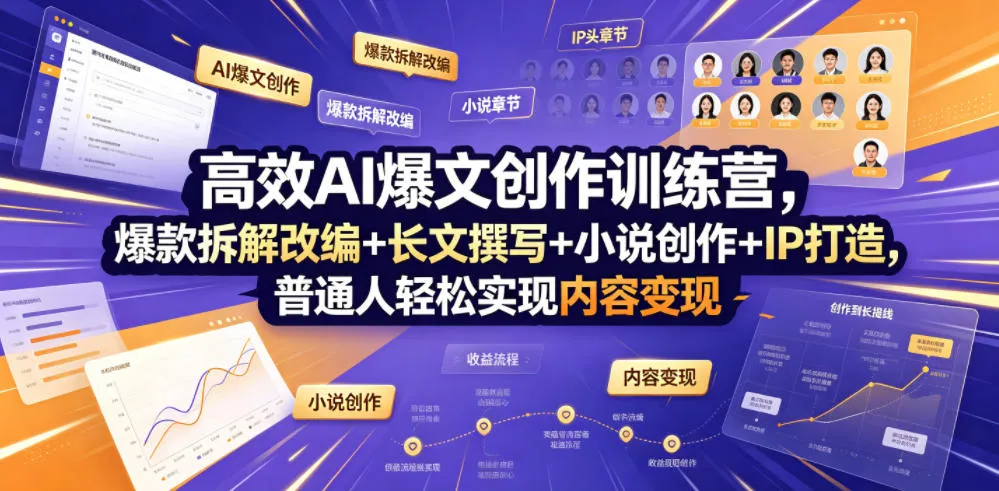 高效AI爆文创作训练营，爆款拆解改编+长文撰写+小说创作+IP打造，普通人轻松实现内容变现-小优资源网