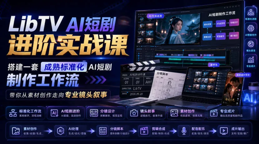 LibTV AI短剧进阶实战课，搭建一套成熟标准化AI短剧制作工作流，带你从素材创作走向专业镜头叙事（更新）-小优资源网