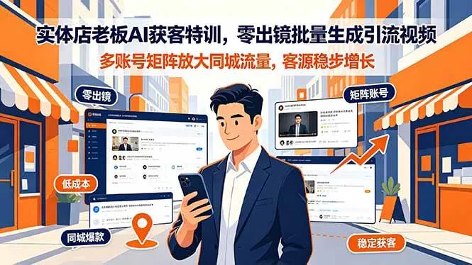 (19234期)实体店老板AI获客特训,零出镜批量生成引流视频,多账号矩阵放大同城流量,客源稳步增长-小优资源网