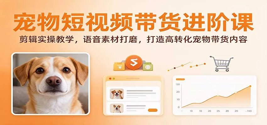 宠物短视频带货进阶课：剪辑实操教学，语音素材打磨，打造高转化宠物带货内容-小优资源网