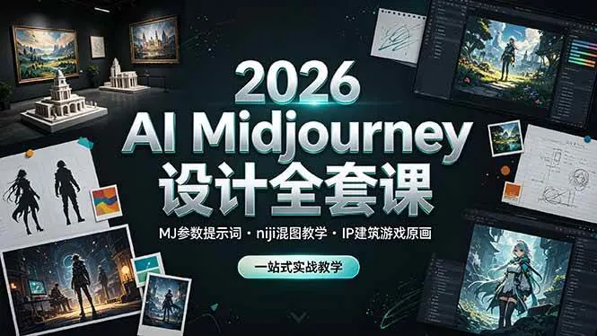 (19209期)2026 AI Midjourney设计全套课,MJ参数提示词niji混图教学,IP建筑游戏原画一站式实战教学-小优资源网