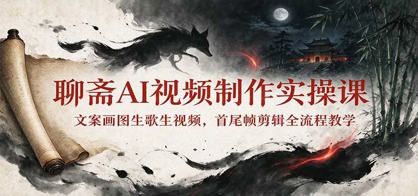 聊斋AI视频制作实操课：文案画图生歌生视频，首尾帧剪辑全流程教学-小优资源网
