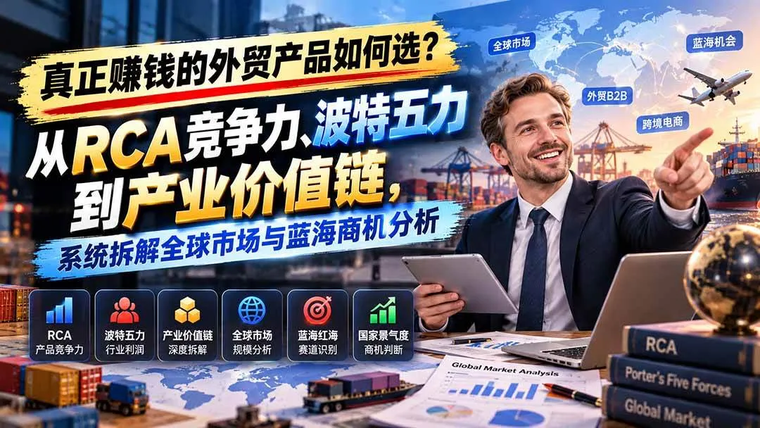 （20932期）真正赚钱的外贸B2B产品如何选？从RCA竞争力、波特五力到产业价值链，系统拆解全球市场与蓝海商机分析-小优资源网