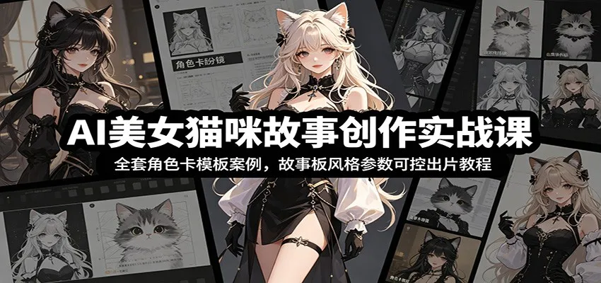 AI美女猫咪故事创作实战课：全套角色卡模板案例，故事板风格参数可控出片教程-小优资源网