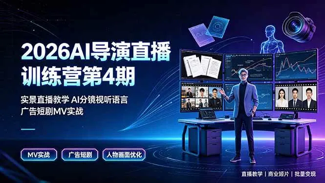 （19216期）2026AI导演直播训练营第4期，实景直播教学AI分镜视听语言，广告短剧MV实战，解决人物画面崩坏痛点-小优资源网