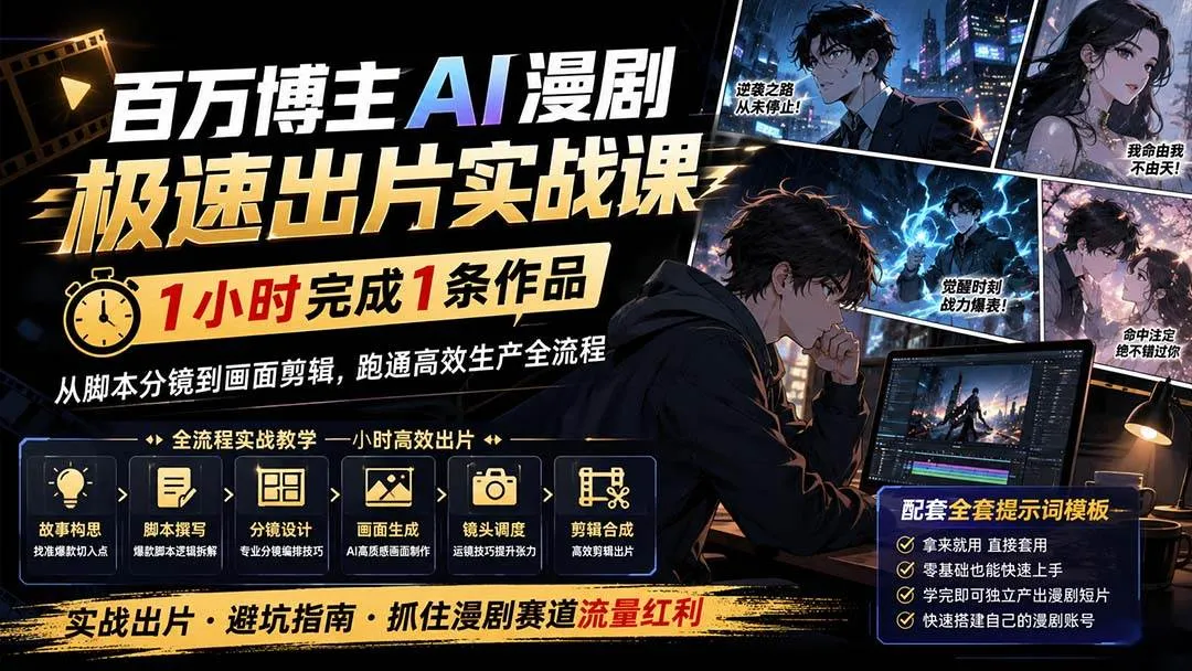 (20173期)百万博主AI漫剧极速出片实战课:1小时产出条作品,从脚本分镜到画面剪辑,跑通高效生产全流程-小优资源网