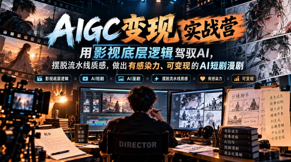 AIGC变现实战营，用影视底层逻辑驾驭AI，摆脱流水线质感，做出有感染力、可变现的AI短剧漫剧-小优资源网