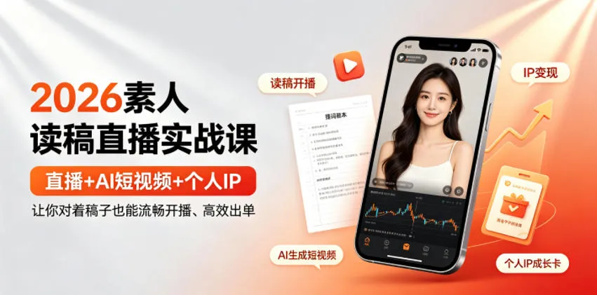 2026素人读稿直播实战课｜直播+AI短视频+个人IP，让你对着稿子也能流畅开播、高效出单-小优资源网