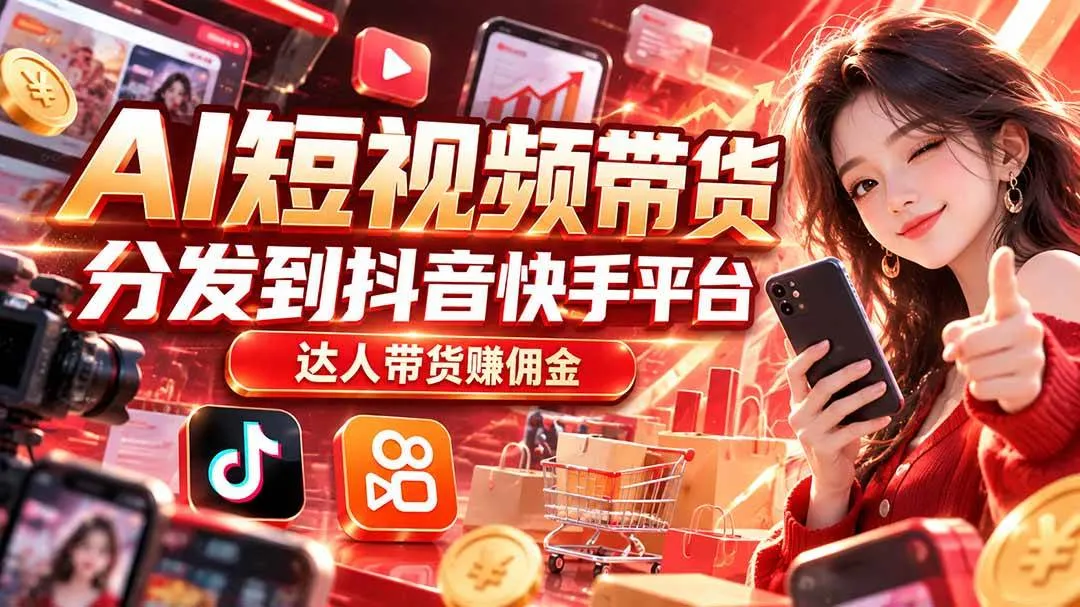 (20754期)【AI短视频带货】分发到抖音快手平台,达人带货赚佣金-小优资源网