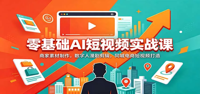 零基础AI短视频实战课:商家素材制作,数字人漫剧剪辑,同城电商短视频打造-小优资源网