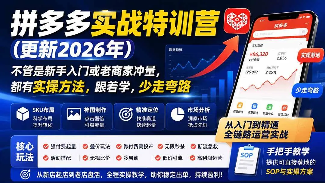 （20092期）拼多多实战特训营(更新26年0827)：不管是新手入门或老商家冲量，都有实操方法，跟着学，少走弯路-小优资源网