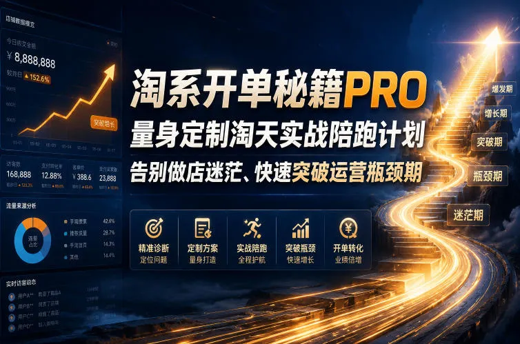 淘系开单秘籍PRO,量身定制淘天实战陪跑计划,告别做店迷茫、快速突破运营瓶颈期(2026年6月11)-小优资源网
