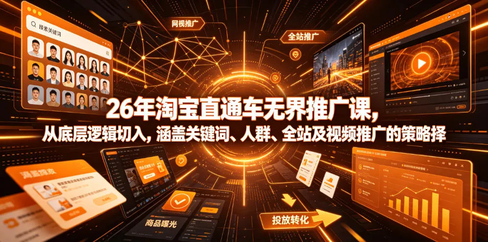 26年淘宝直通车无界推广课，从底层逻辑切入，涵盖关键词、人群、全站及视频推广的策略选择-小优资源网