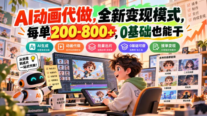 AI动画代做，全新变现模式，每单200-800+，0基础也能干【揭秘】-小优资源网