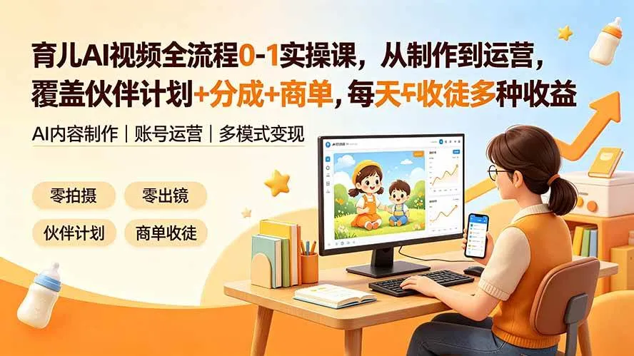 （19236期）育儿AI视频全流程0-1实操课，从制作到运营，覆盖伙伴计划+分成+商单+收徒多种收益，每天500+收益-小优资源网