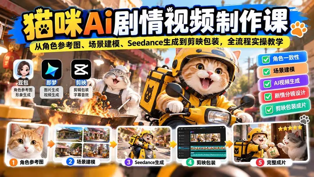 (20793期)猫咪AI剧情视频制作课:从角色参考图、场景建模、Seedance生成到剪映包装,全流程实操教学 (20793期)猫咪AI剧情视频制作课:从角色参考图、场景建模、Seedance生成到剪映包装,全流程实操教学