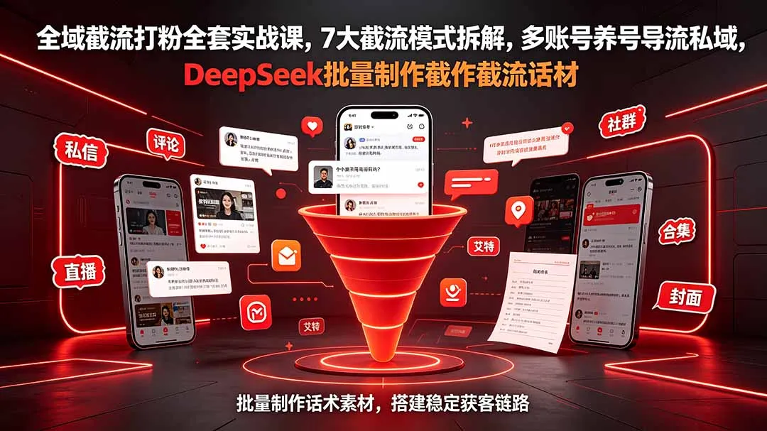 全域截流打粉全套实战课,7大截流模式拆解,多账号养号导流私域,DeepSeek批量制作截流话术素材-小优资源网