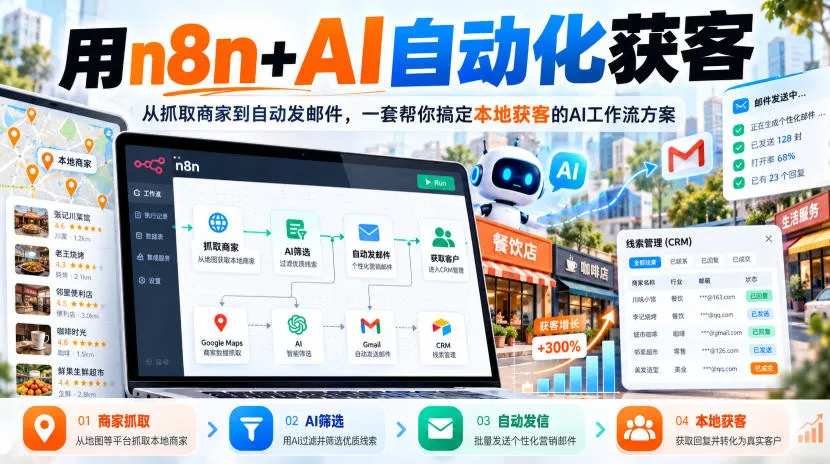 【无水印】用n8n+AI自动化获客，从抓取商家到自动发邮件，一套帮你搞定本地获客的AI工作流方案【原创双语字幕】-小优资源网