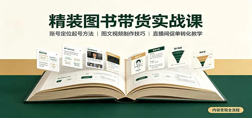 精装图书带货实战课：账号定位起号方法，图文视频制作，促单转化教学-小优资源网