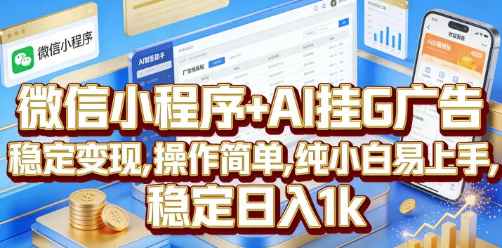 微信小程序+AI挂G广告,稳定变现,操作简单,纯小白易上手,稳定日入1k【揭秘】-小优资源网