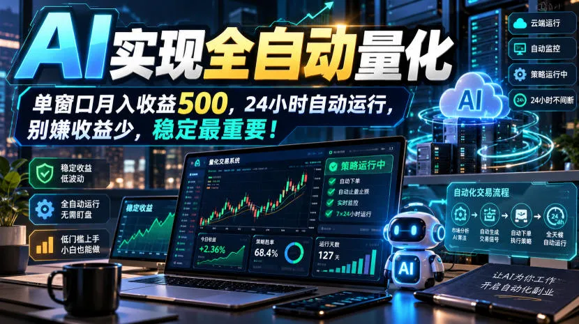 AI实现全自动量化，单窗口月入收益500，24小时自动运行，别嫌收益少，稳定最重要！【揭秘】-小优资源网