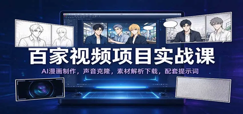 百家视频项目实战课:AI漫画制作,声音克隆,素材解析下载,配套提示词-小优资源网