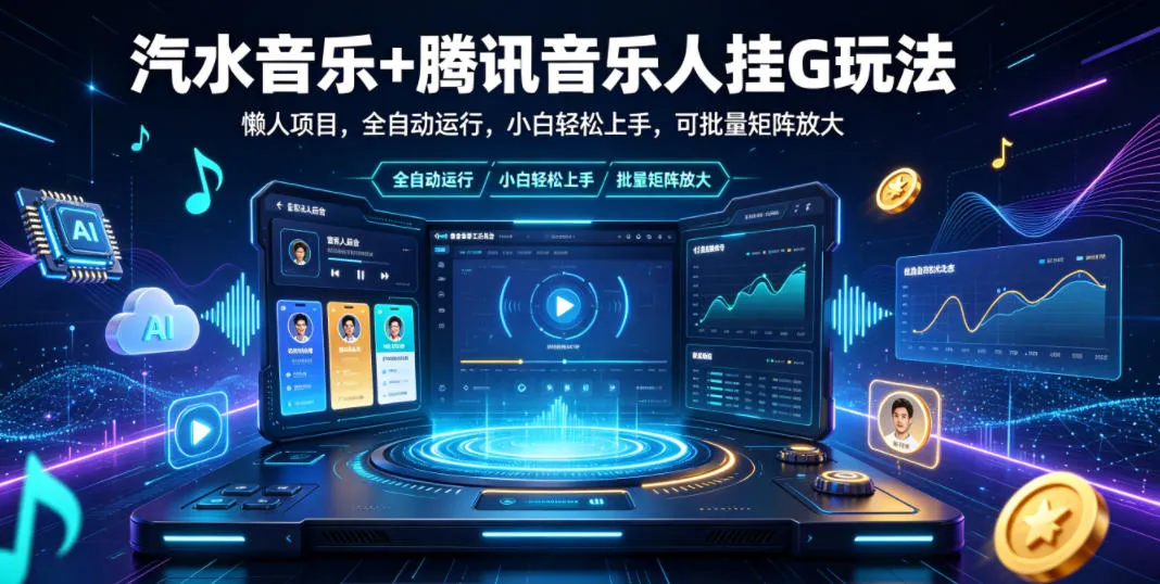 汽水音乐+腾讯音乐人挂G玩法,懒人项目,全自动运行,小白轻松上手,可批量矩阵放大【揭秘】-小优资源网