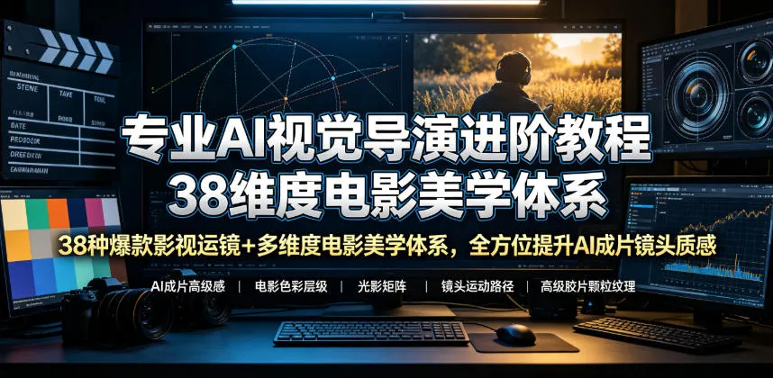 专业AI视觉导演进阶教程，38种爆款影视运镜+多维度电影美学体系，全方位提升AI成片高级感与镜头质感-小优资源网