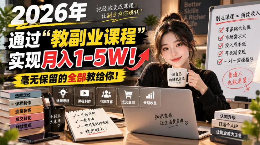 2026年通过“教副业课程”实现月入1-5W!毫无保留的全部教给你!【揭秘】-小优资源网