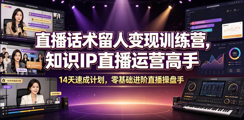 直播话术留人变现训练营，知识IP直播运营高手，14天速成计划，零基础进阶直播操盘手-小优资源网