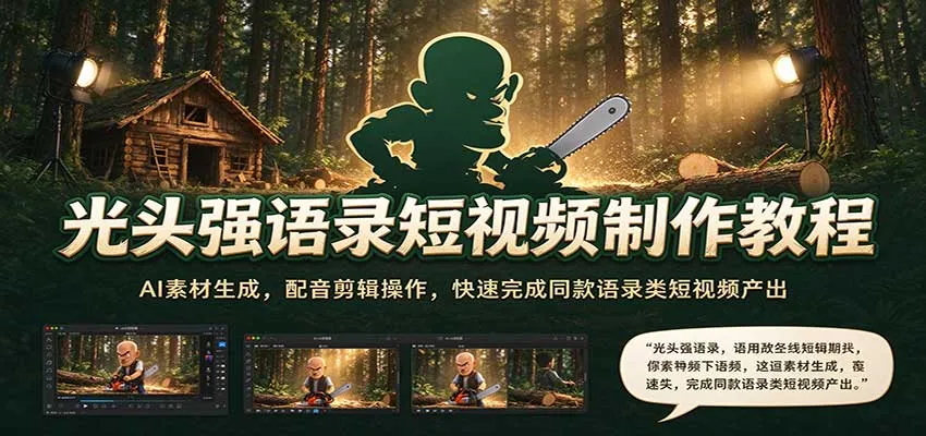 光头强语录短视频制作教程：AI素材生成，配音剪辑操作，快速完成同款语录类短视频产出-小优资源网