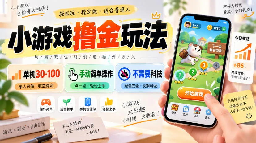 小游戏撸金玩法,单机30-100,手动简单操作,不需要科技-小优资源网