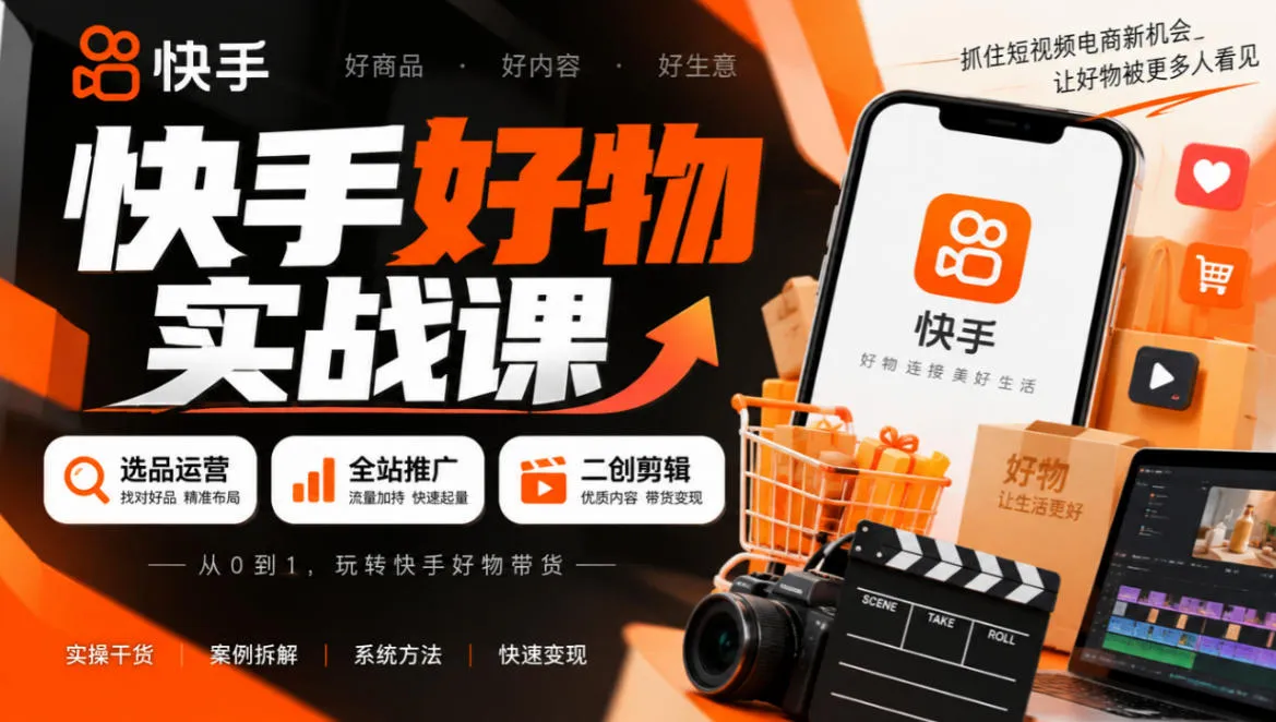 快手好物实战课|选品运营+全站推广+二创剪辑带货变现-小优资源网