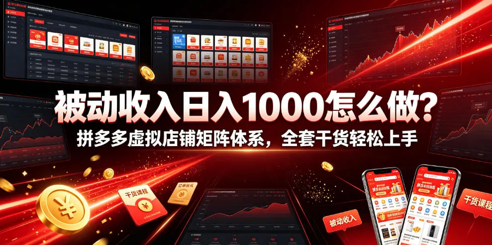 被动收入日入1000怎么做？拼多多虚拟店铺矩阵体系，全套干货轻松上手【揭秘】-小优资源网