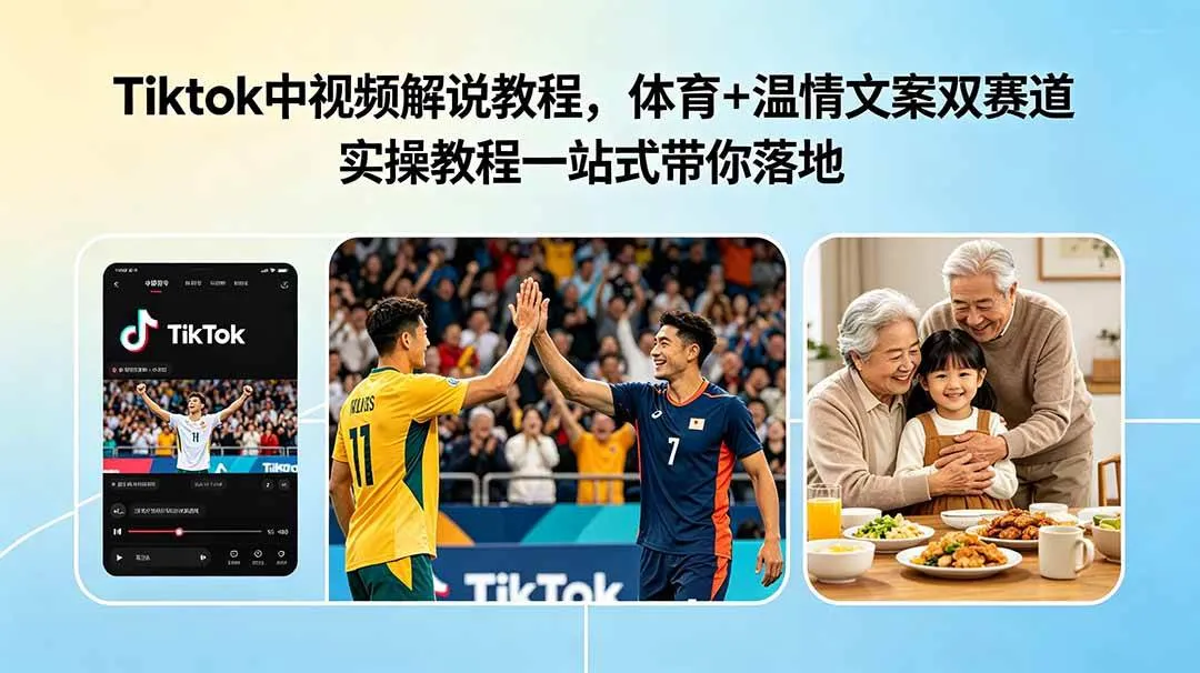 （18910期）Tiktok中视频解说教程，体育+温情文案双赛道实操教程一站式带你落地-小优资源网